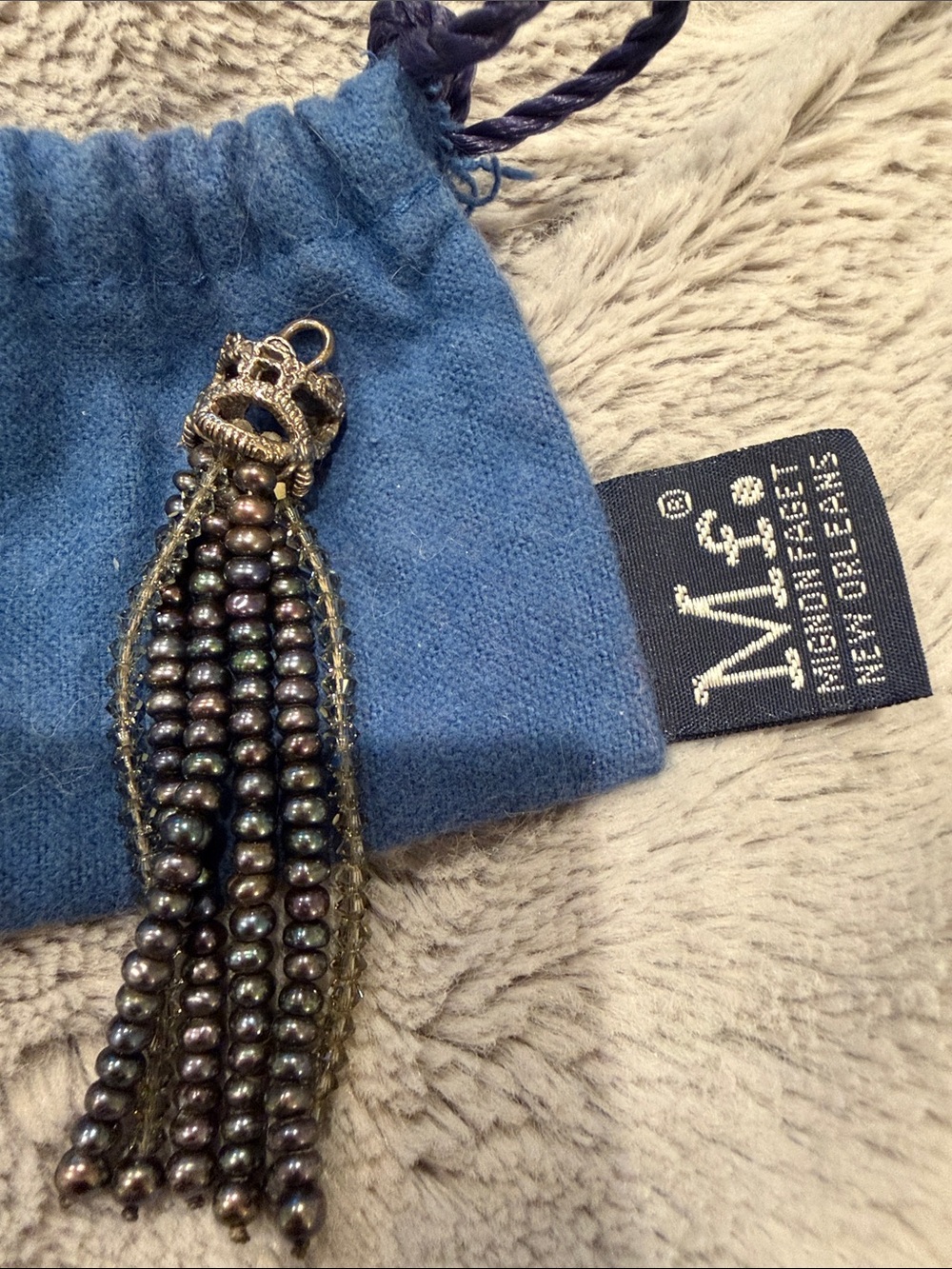 Mignon Faget Iridescent gray Pearl Tassel with silver top